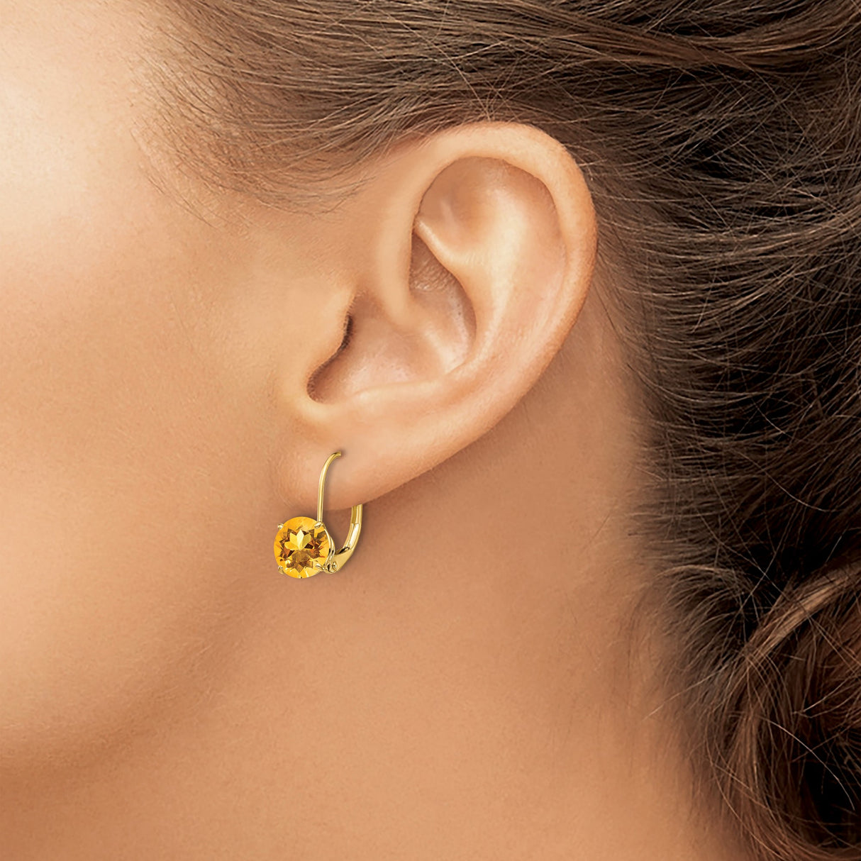14K Yellow Gold Leverback Earrings With Round Citrine