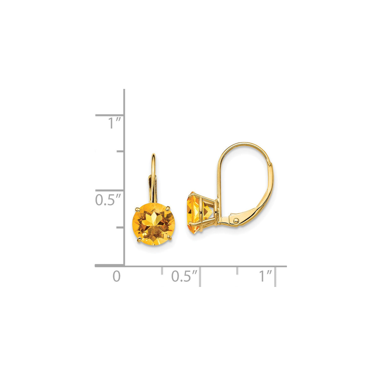 14K Yellow Gold Leverback Earrings With Round Citrine