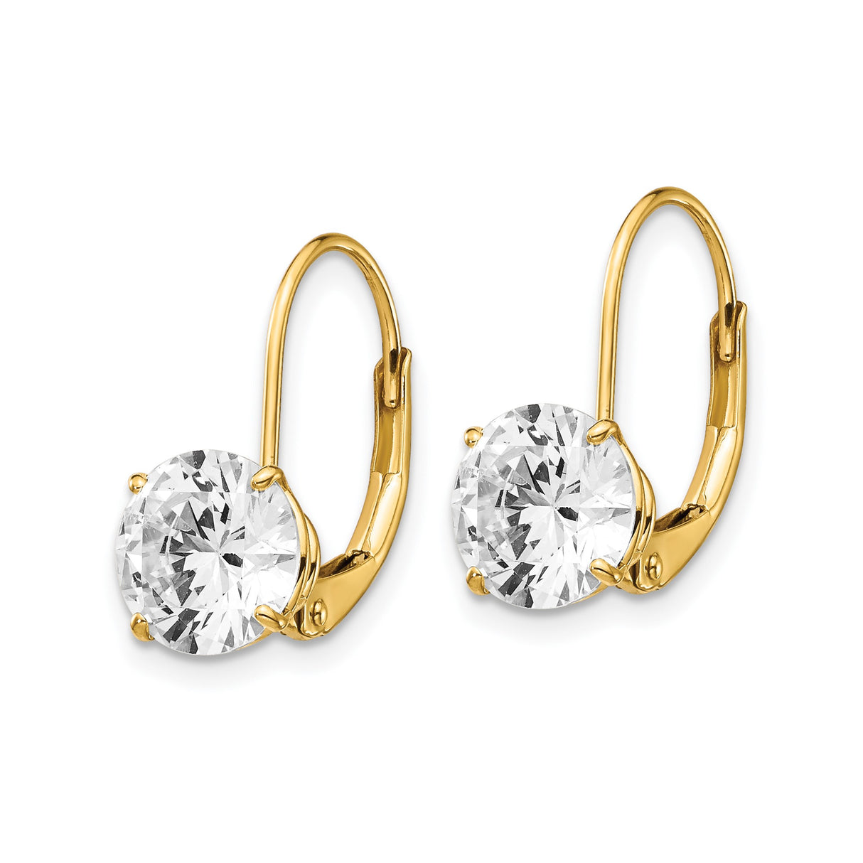 14k Yellow Gold Leverback Earrings with Cubic Zirconia in Solitaire Setting