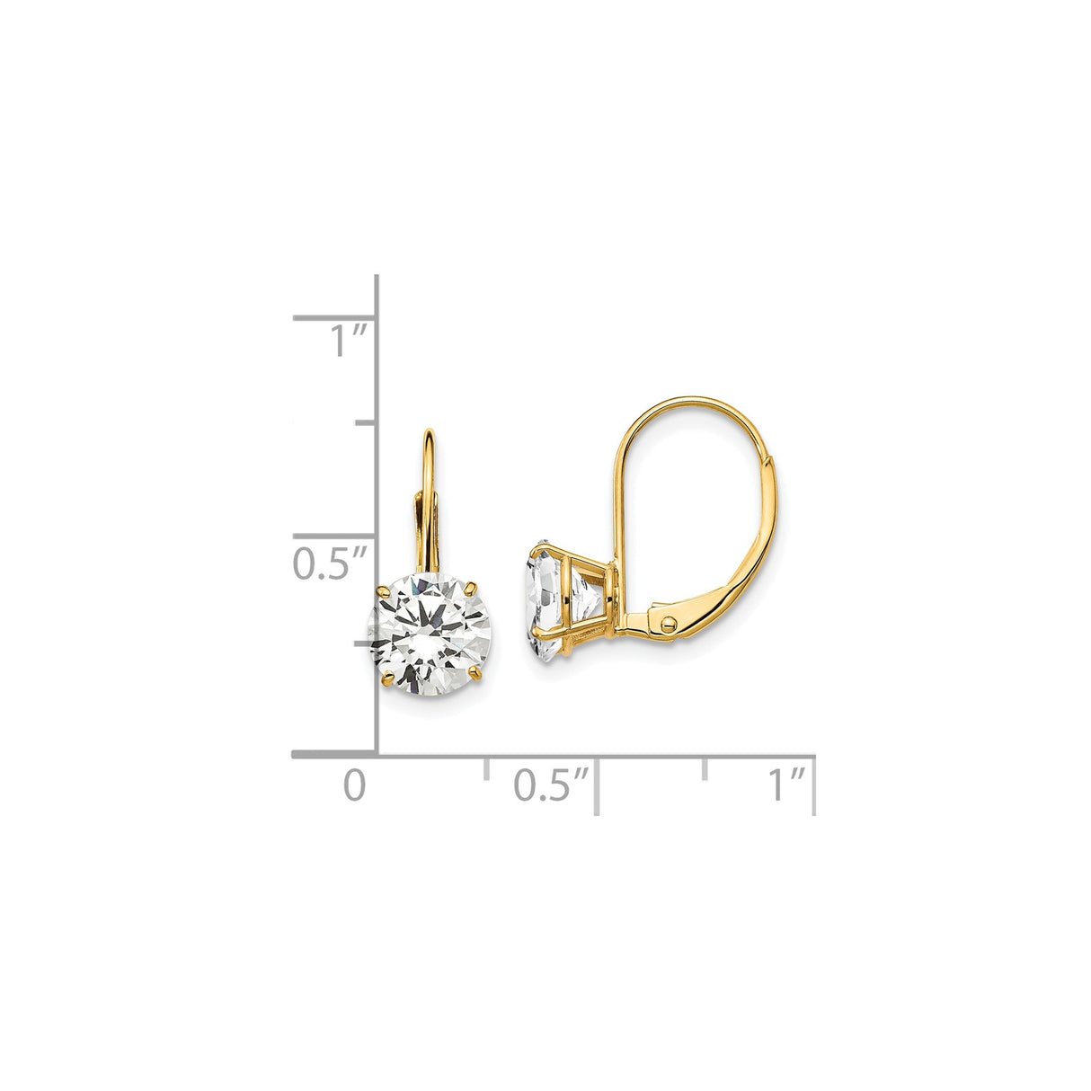 14k Yellow Gold Leverback Earrings with Cubic Zirconia in Solitaire Setting