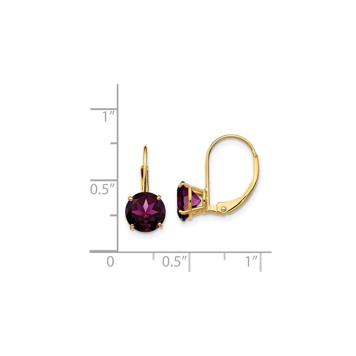 14k Yellow Gold Leverback Earrings with Rhodolite Garnet, Classic Prong Setting