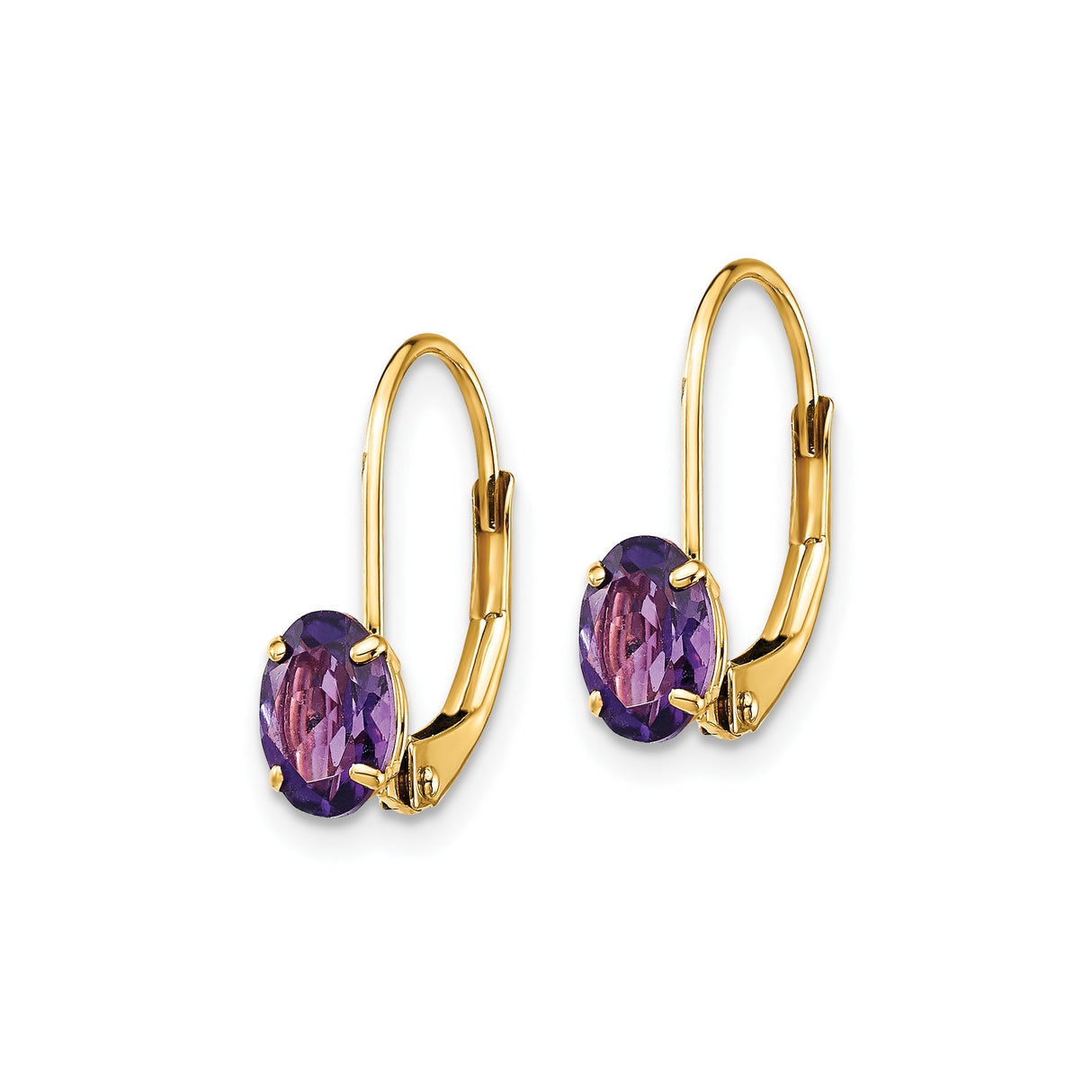 14k Yellow Gold Leverback Earrings with Oval Amethyst Drop, February Birthstone Dangle Jewelry