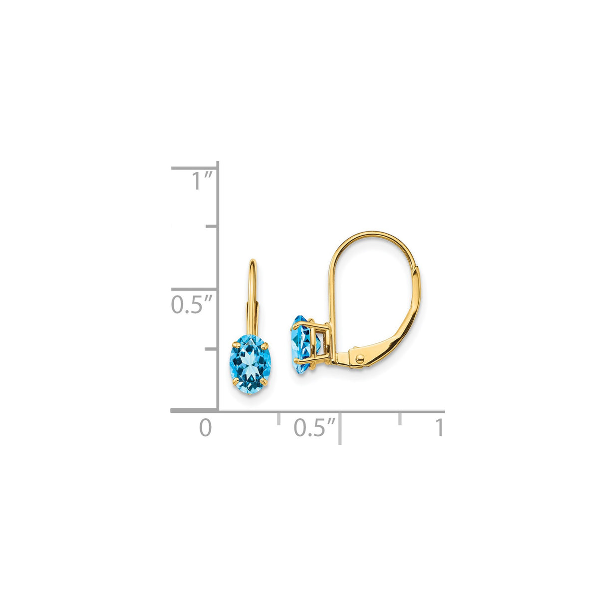 14k Yellow Gold Leverback Earrings with Swiss Blue Topaz, Oval Cut Drop Style