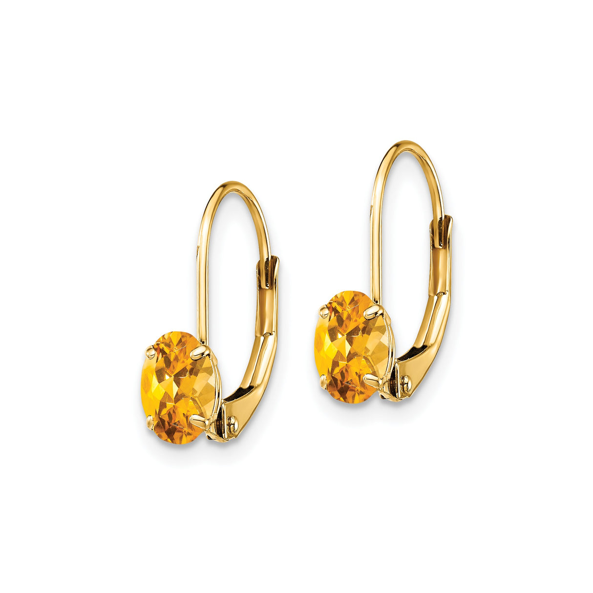 14k Yellow Gold Leverback Earrings with Oval Citrine, Lightweight Dangle Style for Women
