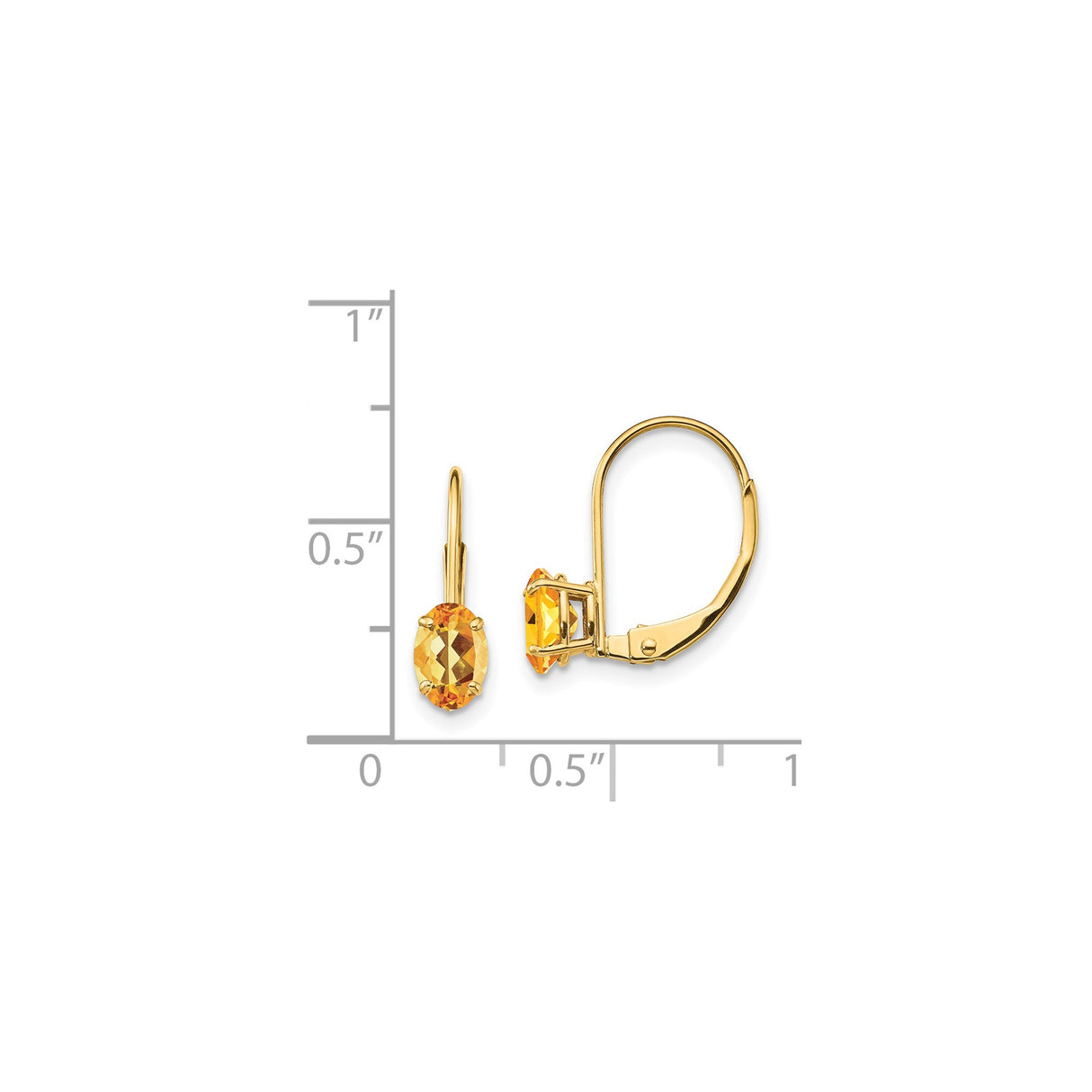 14k Yellow Gold Leverback Earrings with Oval Citrine, Lightweight Dangle Style for Women