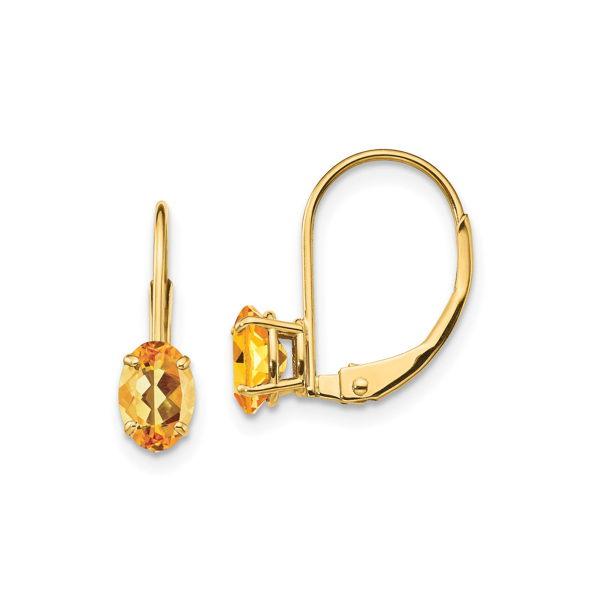 14k Yellow Gold Leverback Earrings with Oval Citrine, Lightweight Dangle Style for Women