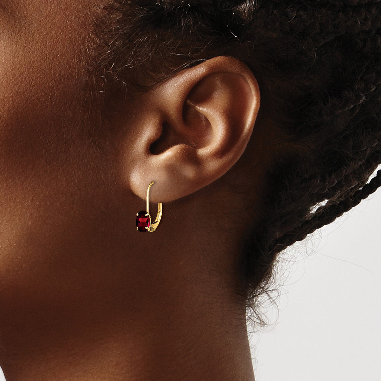 14k Yellow Gold Leverback Earrings with Oval Garnet, Dangle Design for Women