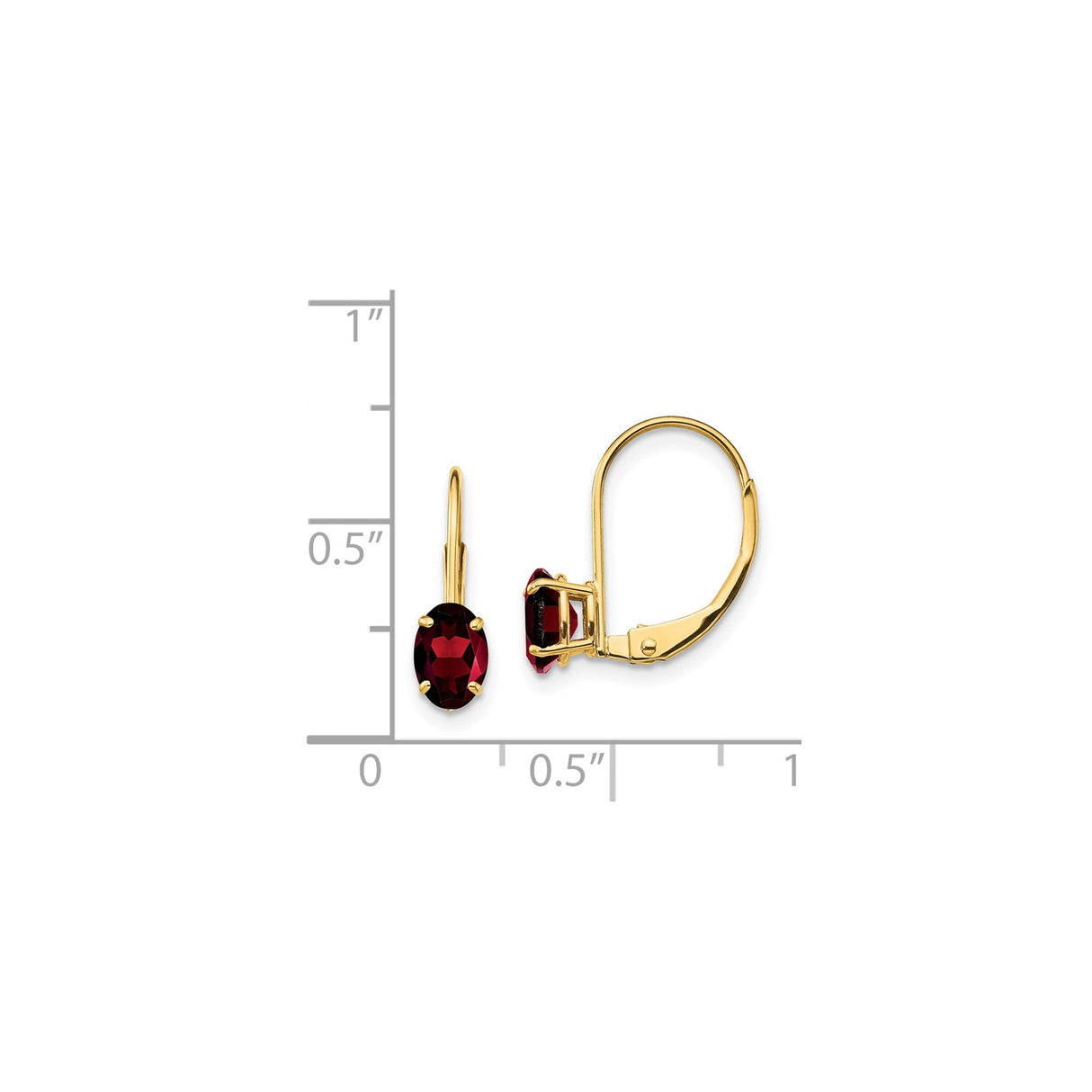 14k Yellow Gold Leverback Earrings with Oval Garnet, Dangle Design for Women