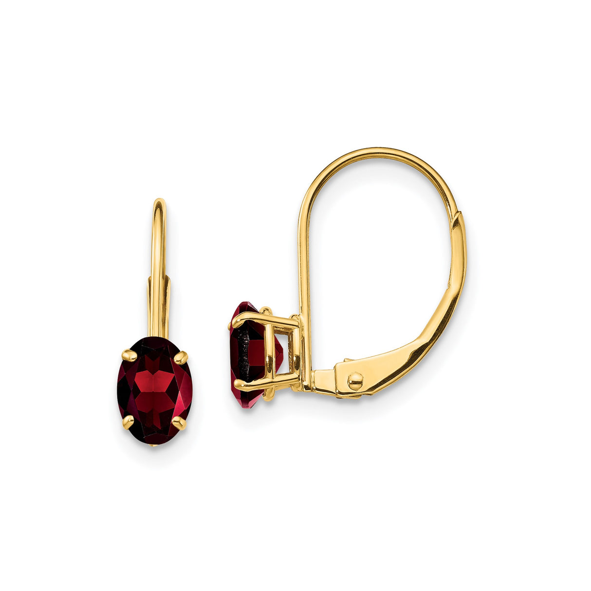 14k Yellow Gold Leverback Earrings with Oval Garnet, Dangle Design for Women