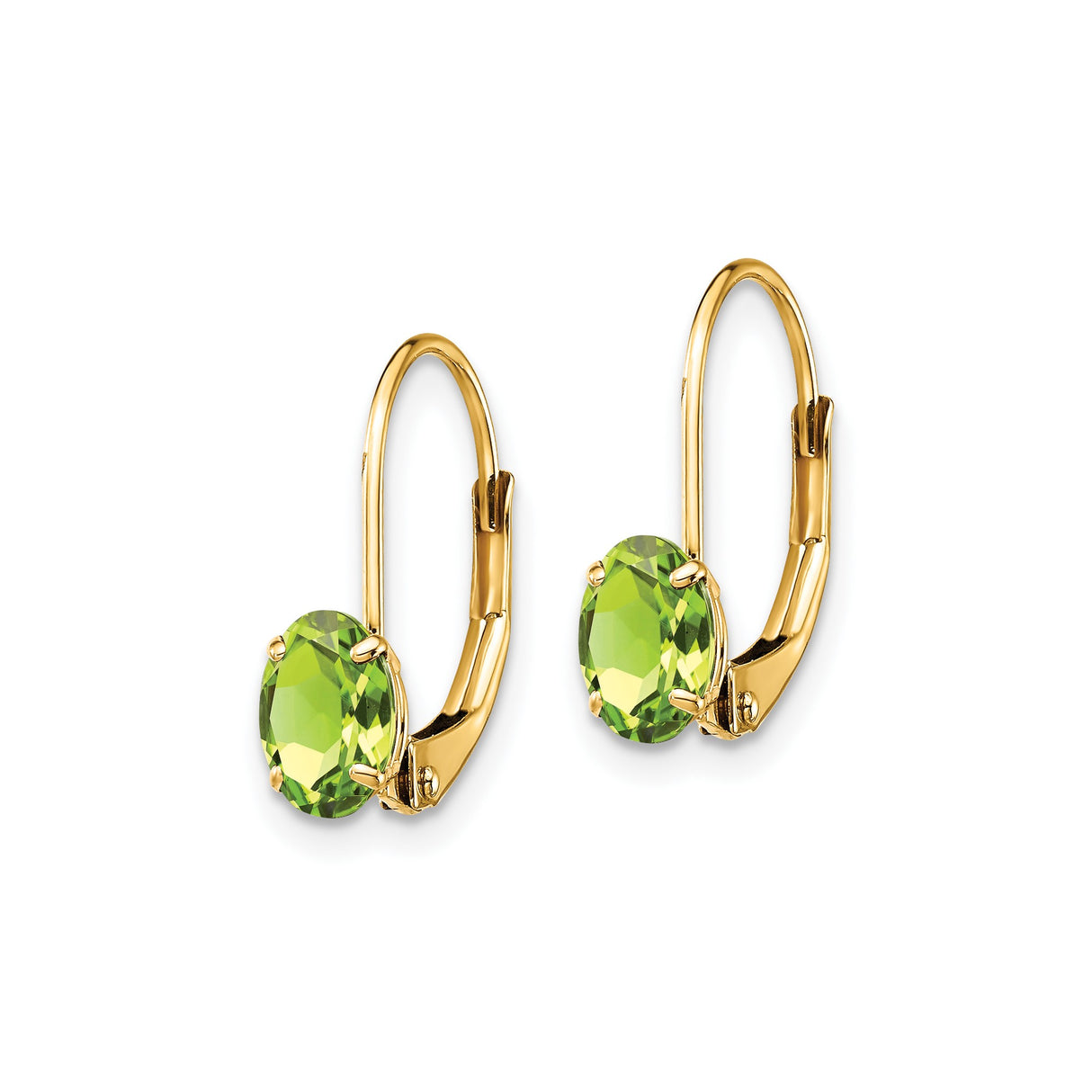 14k Yellow Gold Leverback Earrings with Oval Peridot, August Birthstone Dangle Design