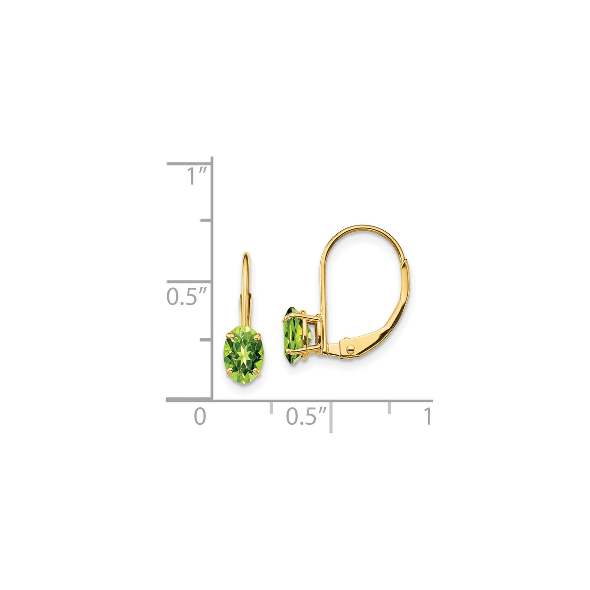 14k Yellow Gold Leverback Earrings with Oval Peridot, August Birthstone Dangle Design