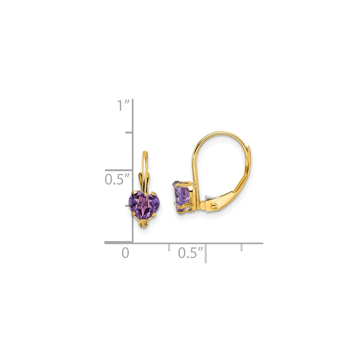 14k Yellow Gold Heart Drop Earrings with Amethyst, Romantic Leverback Design for Women
