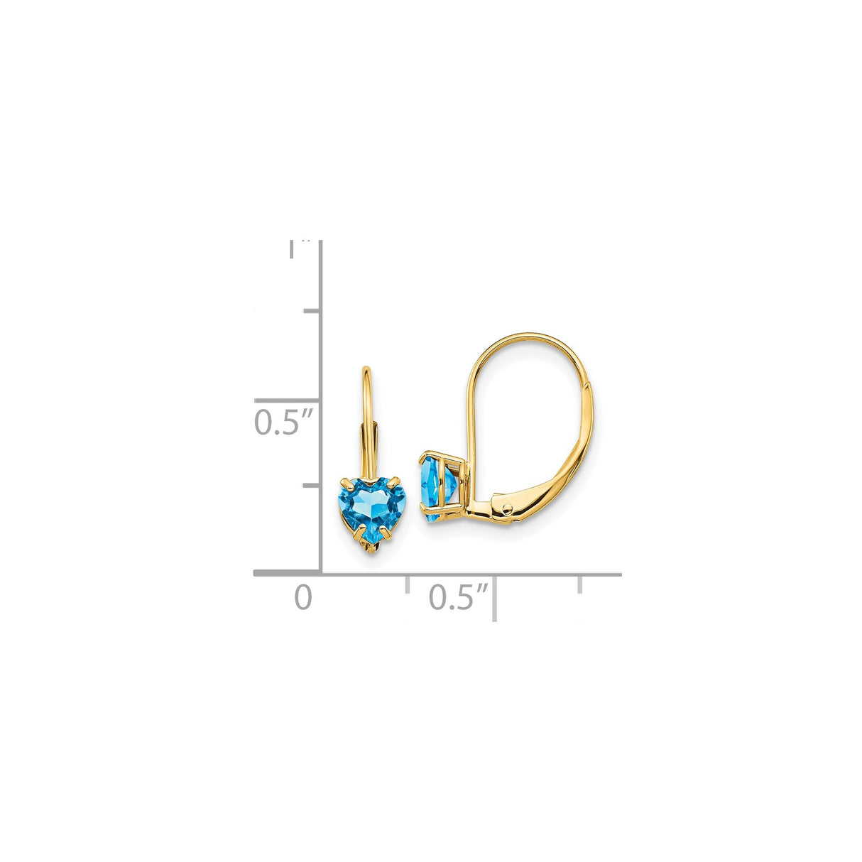 14k Yellow Gold Leverback Earrings with Heart Shaped Swiss Blue Topaz, Romantic Jewelry for Women