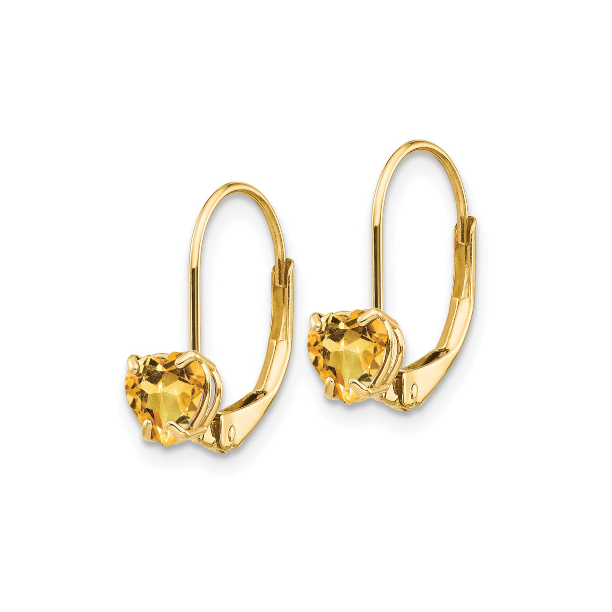 14k Yellow Gold Heart Shaped Citrine Leverback Earrings for Women