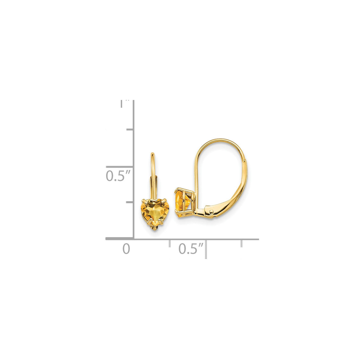 14k Yellow Gold Heart Shaped Citrine Leverback Earrings for Women