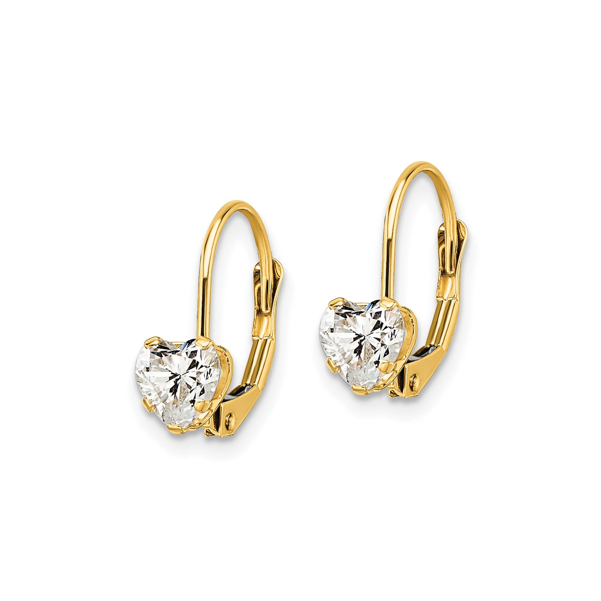14k Yellow Gold Heart Dangle Earrings with Cubic Zirconia Leverback Closure