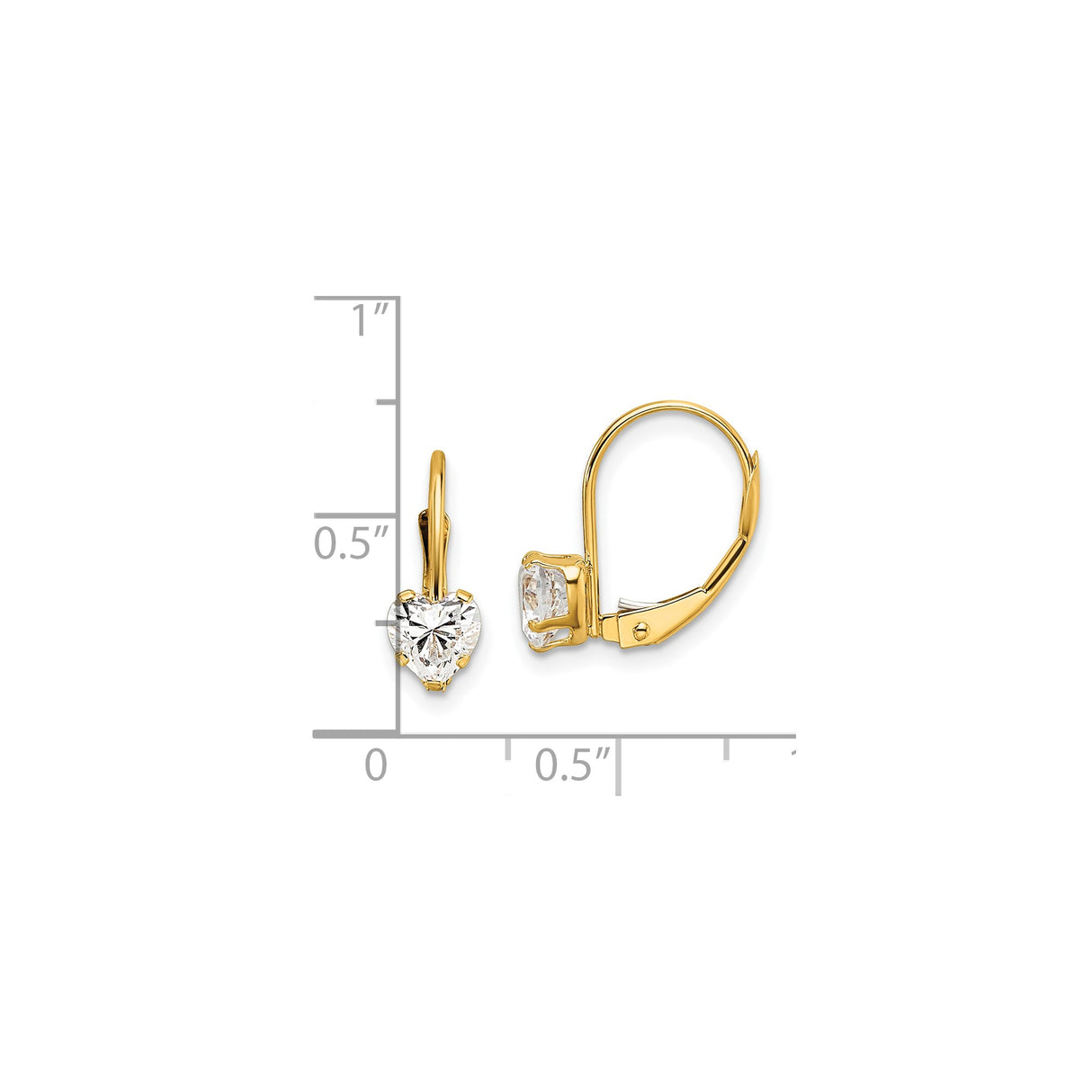14k Yellow Gold Heart Dangle Earrings with Cubic Zirconia Leverback Closure