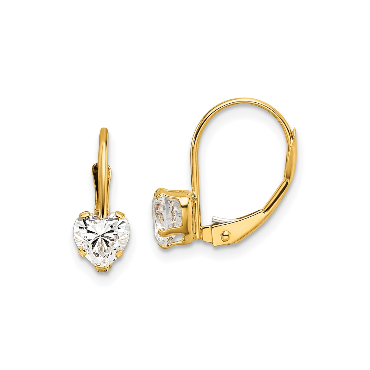 14k Yellow Gold Heart Dangle Earrings with Cubic Zirconia Leverback Closure