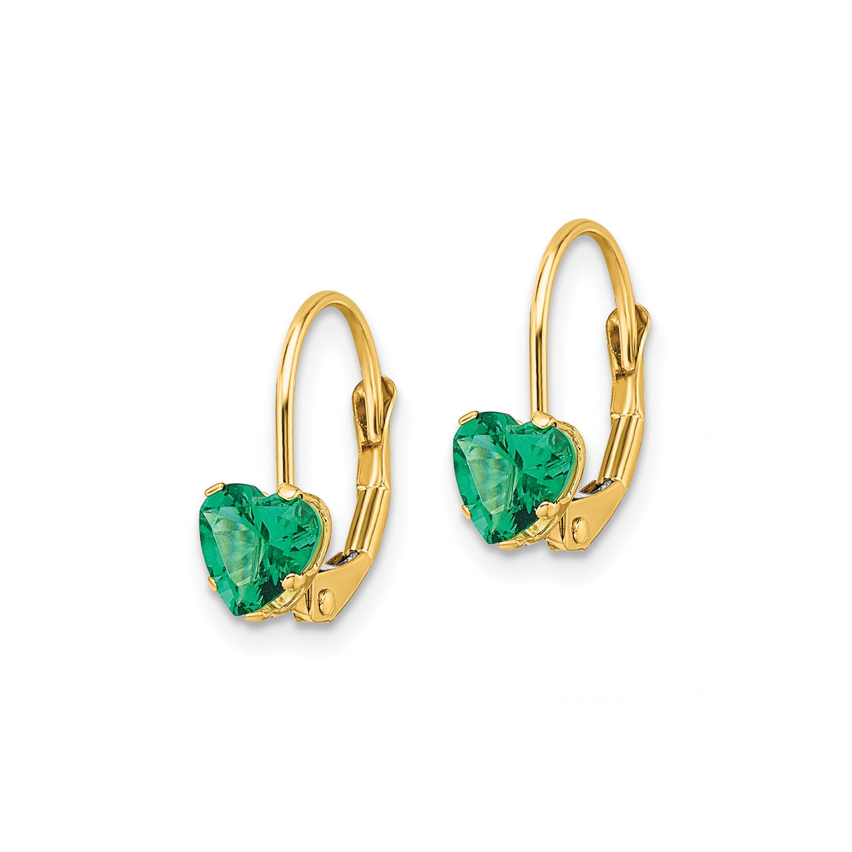 14k Yellow Gold Leverback Earrings with Heart Shaped Helenite, Lightweight Romantic Jewelry for Women