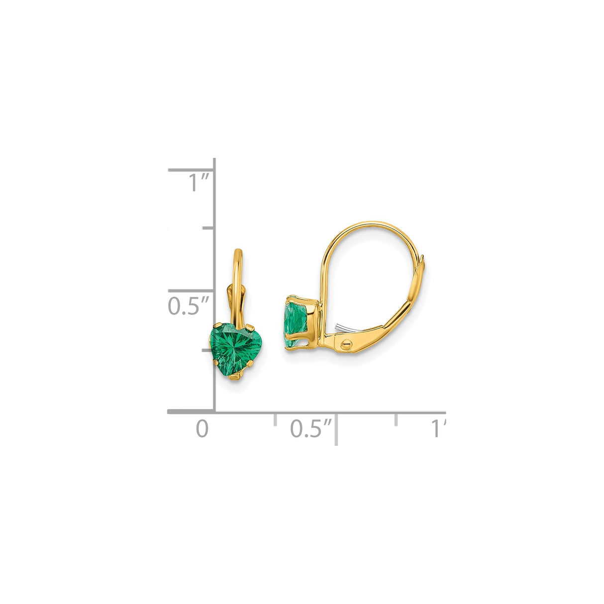 14k Yellow Gold Leverback Earrings with Heart Shaped Helenite, Lightweight Romantic Jewelry for Women