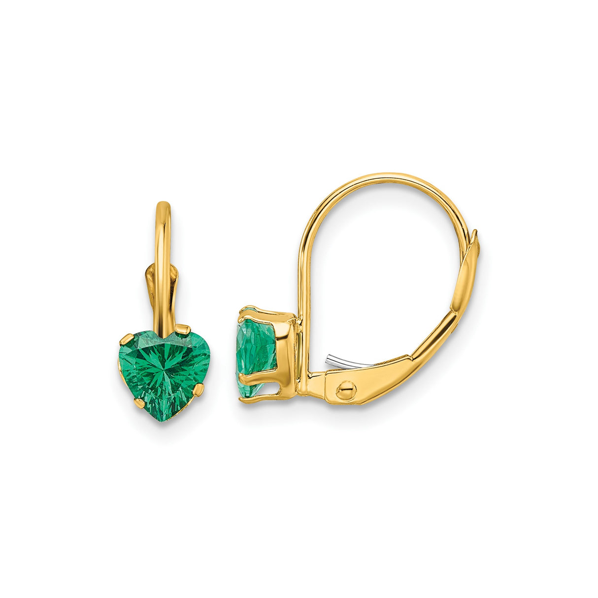 14k Yellow Gold Leverback Earrings with Heart Shaped Helenite, Lightweight Romantic Jewelry for Women