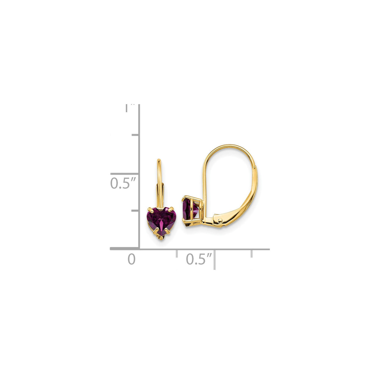 14k Yellow Gold Heart Drop Earrings with Purple Rhodolite Garnet Leverbacks for Women