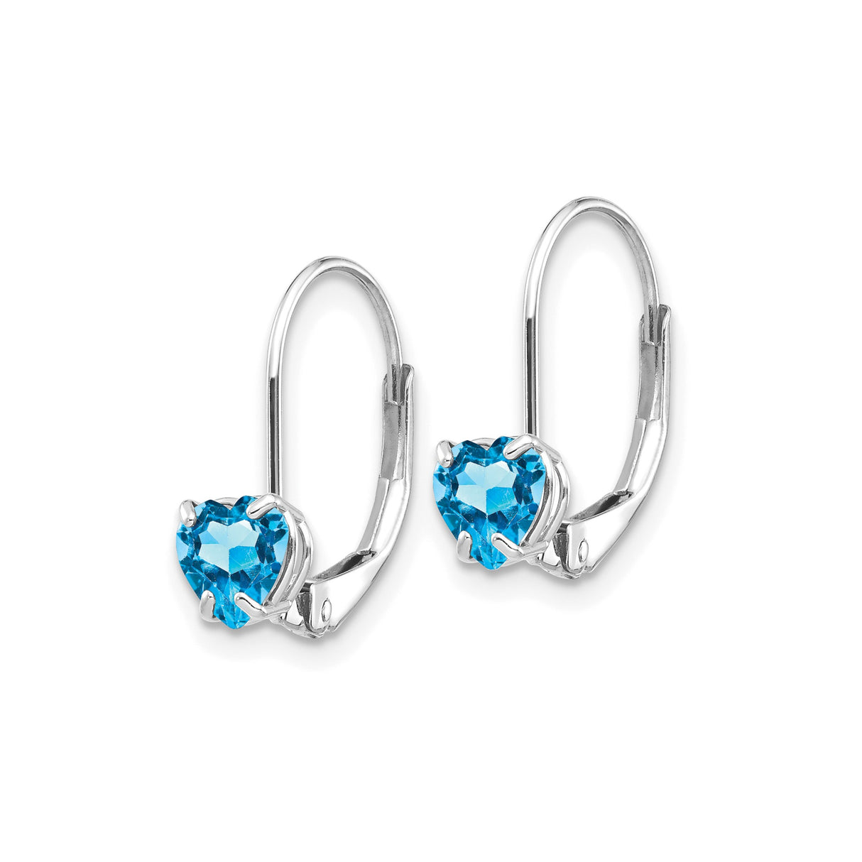 14k White Gold Heart Shaped Blue Topaz Leverback Earrings, Romantic Drop Style Jewelry for Women