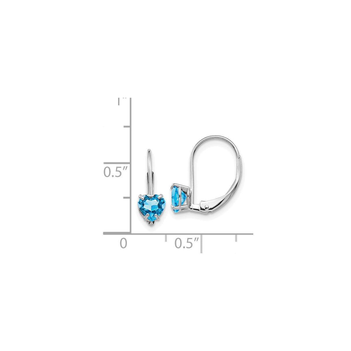 14k White Gold Heart Shaped Blue Topaz Leverback Earrings, Romantic Drop Style Jewelry for Women