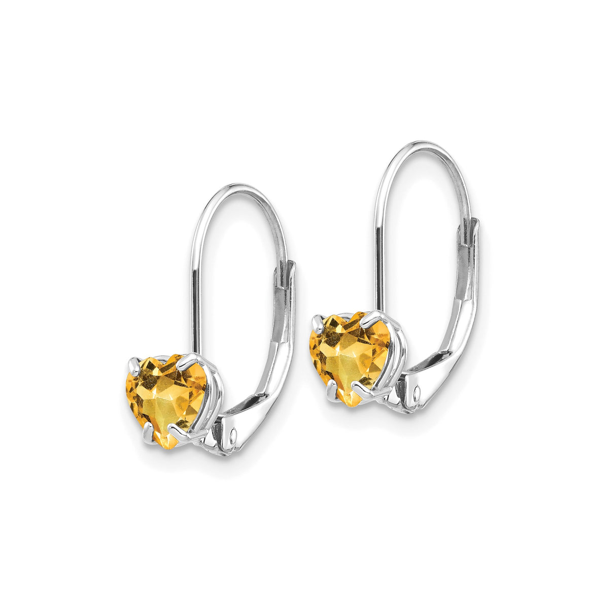 14k White Gold Heart Shaped Citrine Leverback Earrings, Drop Style for Women