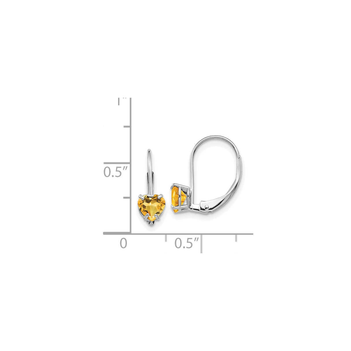 14k White Gold Heart Shaped Citrine Leverback Earrings, Drop Style for Women