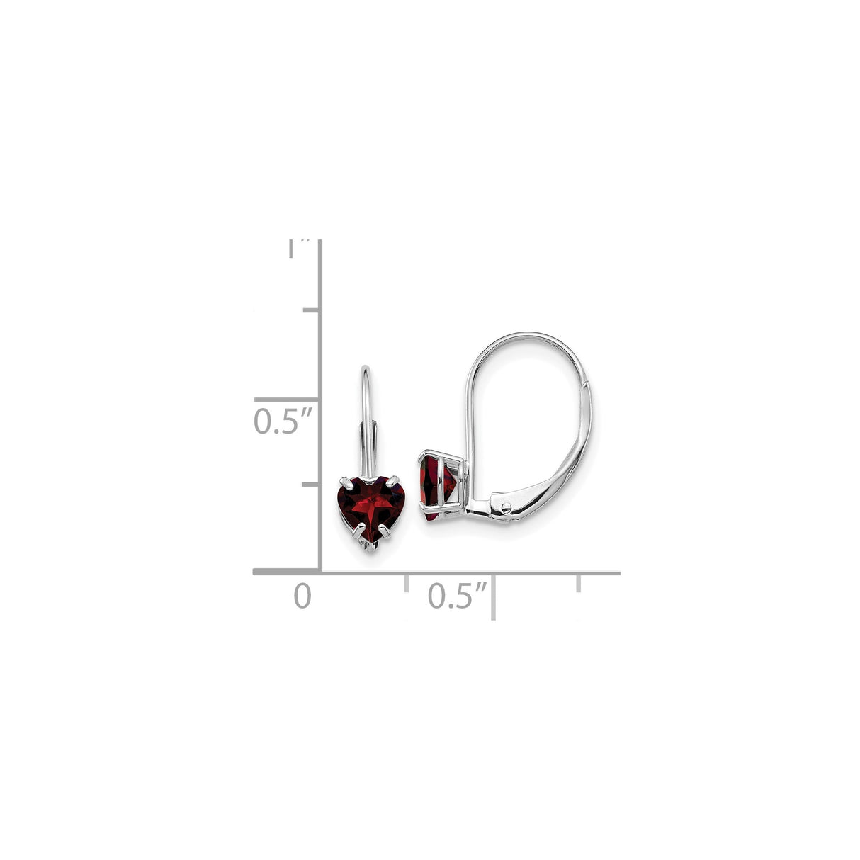 14k White Gold Garnet Heart Leverback Earrings, Romantic Dangle Drops for Women