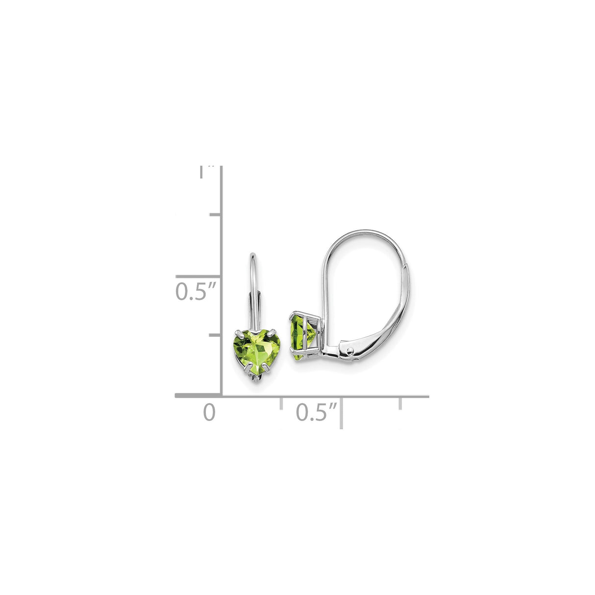 14k White Gold Leverback Drop Earrings with Heart Shaped Peridot Gemstones