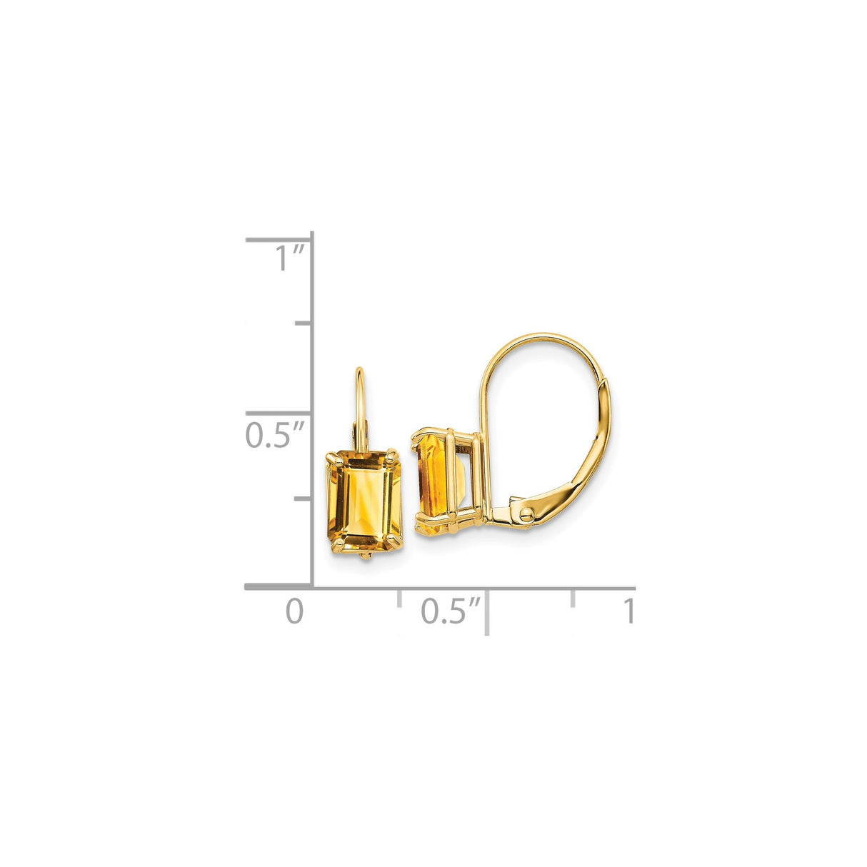 14k Yellow Gold Leverback Earrings with Emerald Cut Citrine Dangle Design for Women