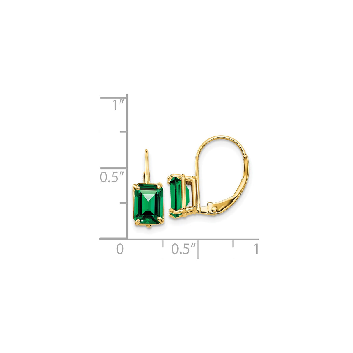 14k Yellow Gold Leverback Earrings with Emerald Cut Green Helenite, Drop Design for Women