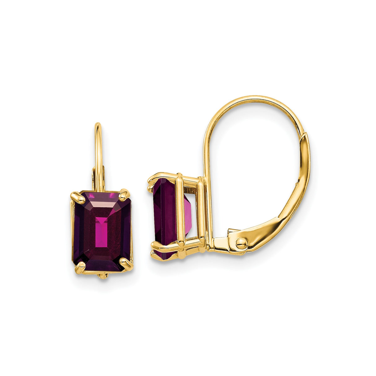 14k Yellow Gold Leverback Drop Earrings with Rhodolite Garnet, Bold Statement Jewelry