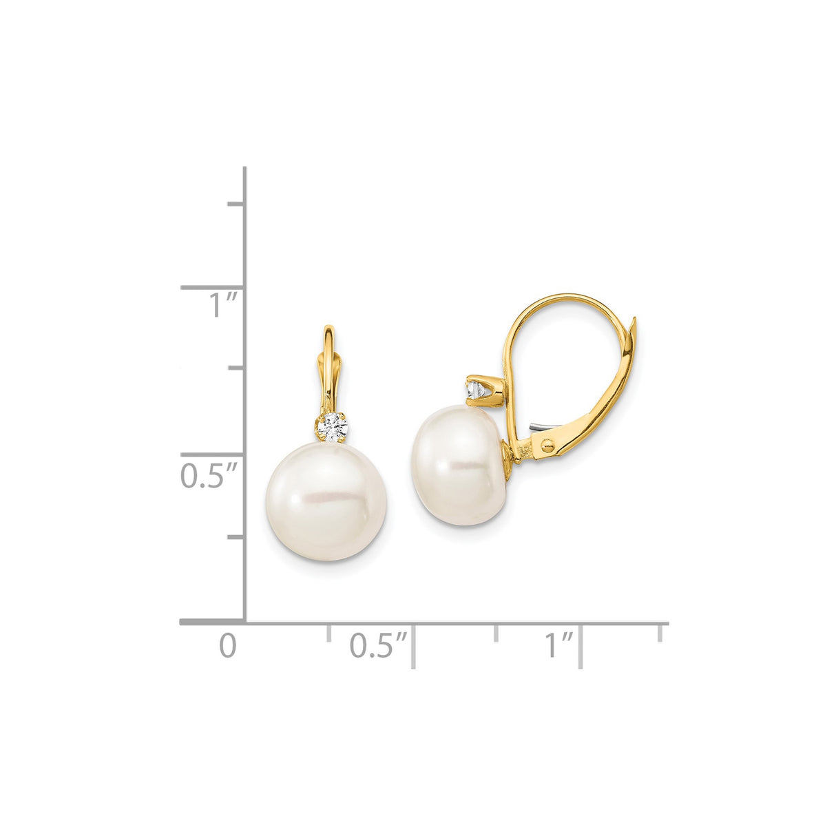 14k Yellow Gold Dangle Earrings with Cultured Freshwater Pearls and Diamonds, Leverback Design