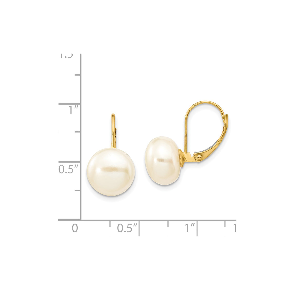 14k Yellow Gold Leverback Earrings with Round White Cultured Pearls, Classic Minimalist Style
