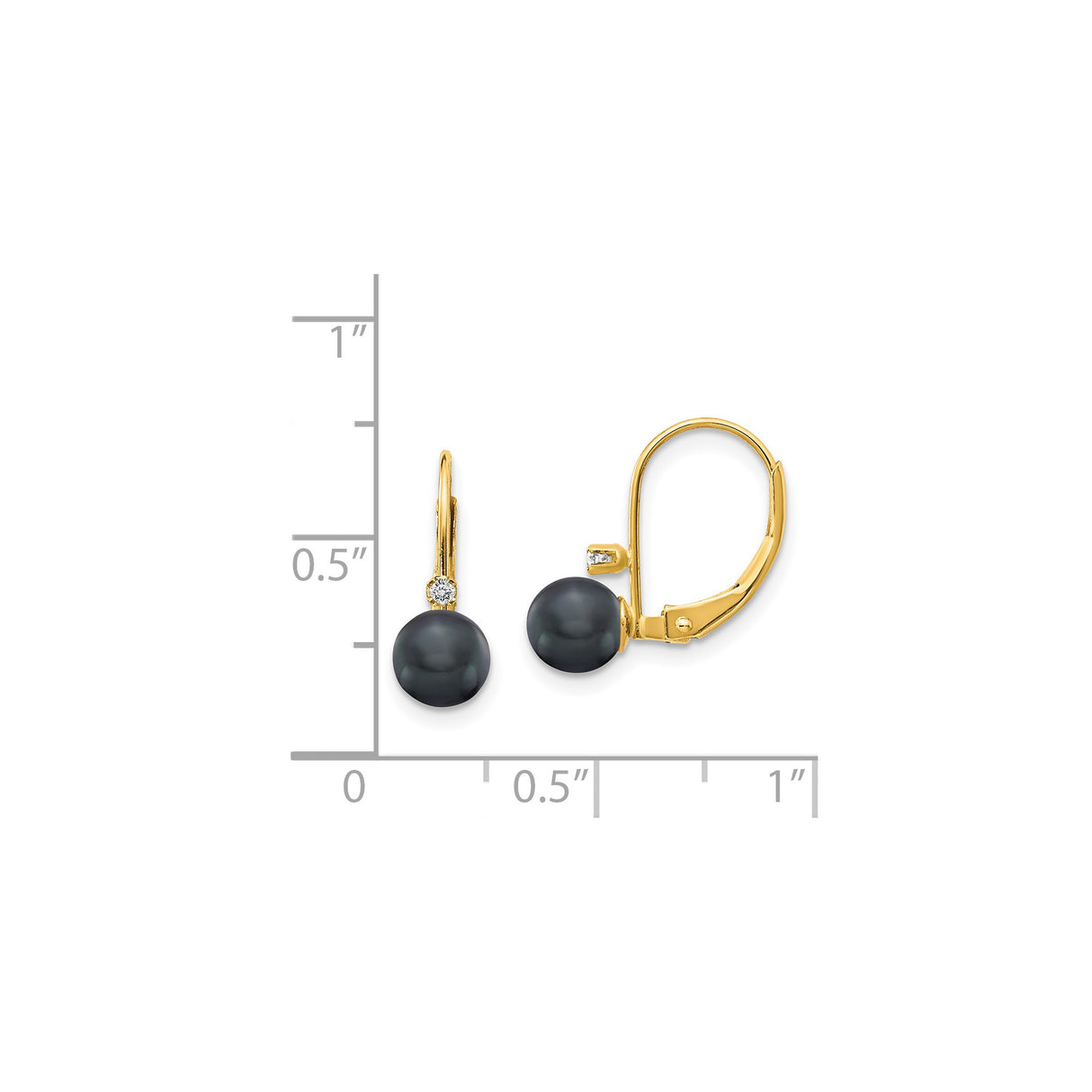 14k Yellow Gold Leverback Earrings with Black Cultured Pearls and Diamond Accent