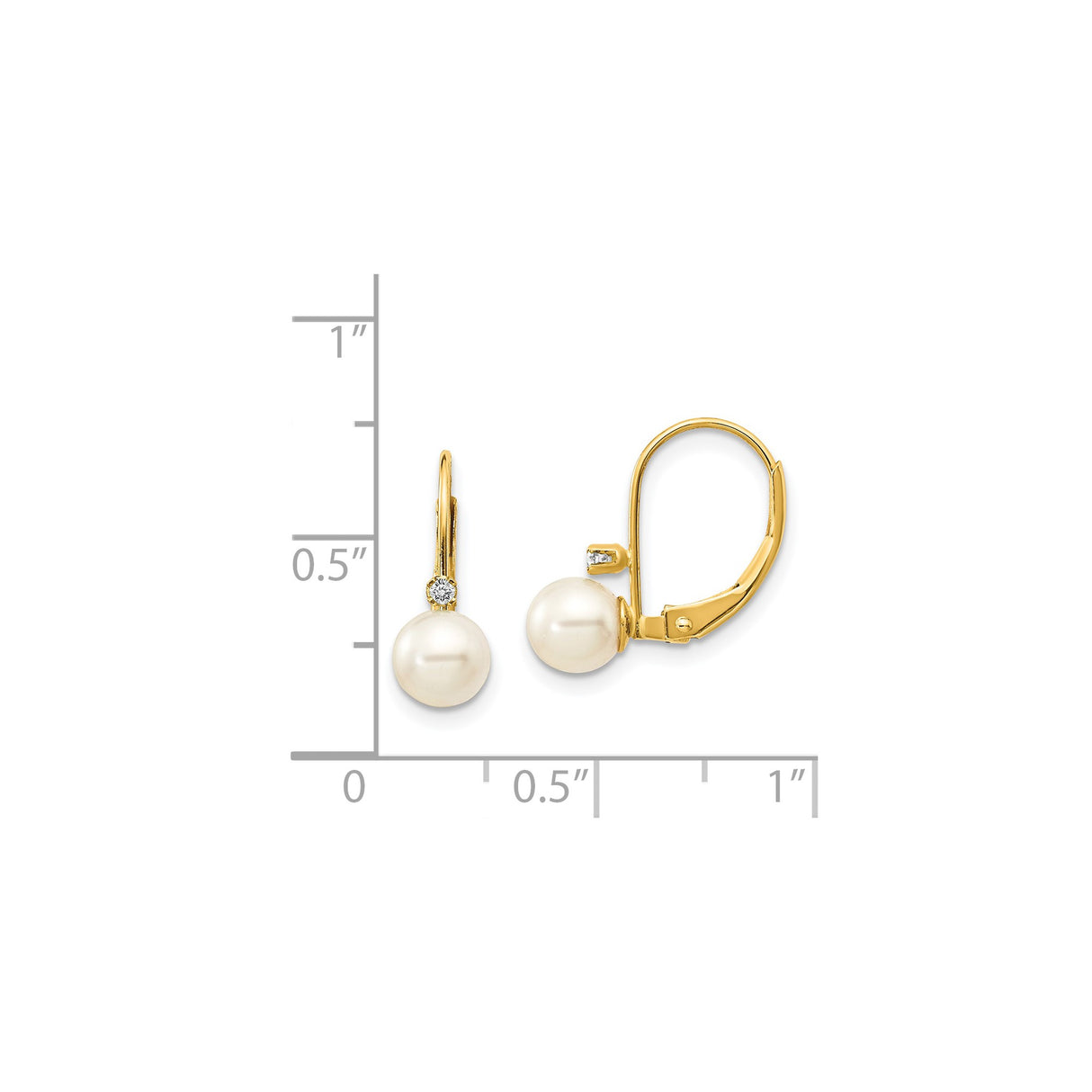 14k Yellow Gold Dangle Earrings with White Pearls and Diamond Accent Leverback Design