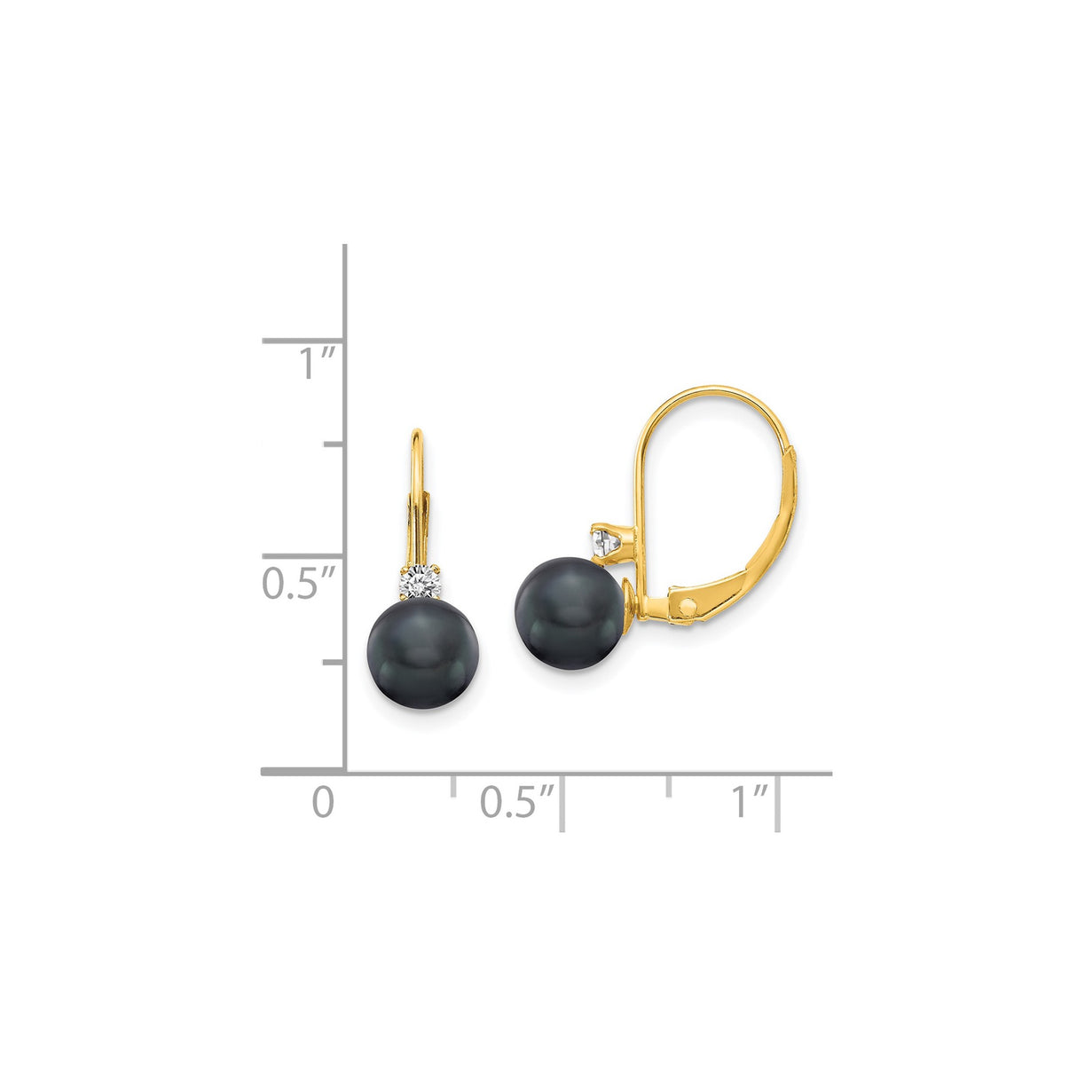 14k Yellow Gold Leverback Earrings with Black Cultured Pearls and Diamond Accents