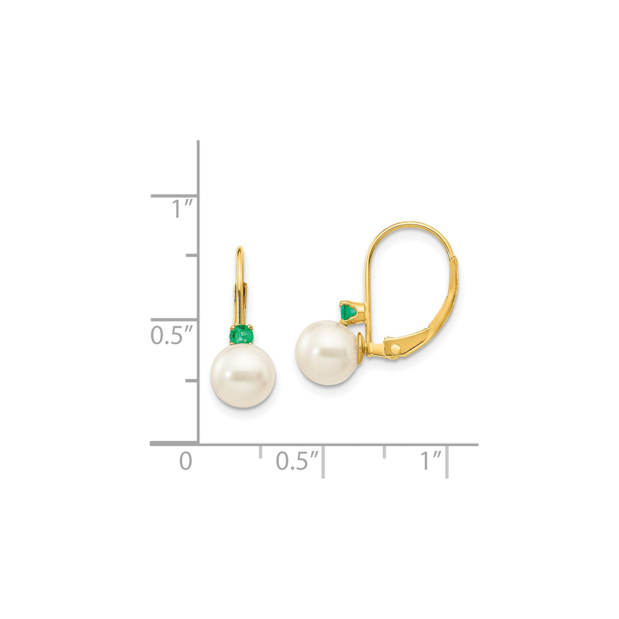 14k Yellow Gold Leverback Earrings with Pearl and Emerald, Vintage Inspired Design