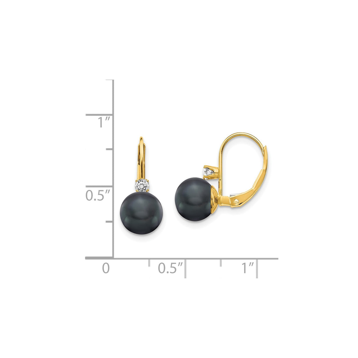 14k Yellow Gold Dangle Earrings with Black Pearls and Diamond Accents, Leverback Design