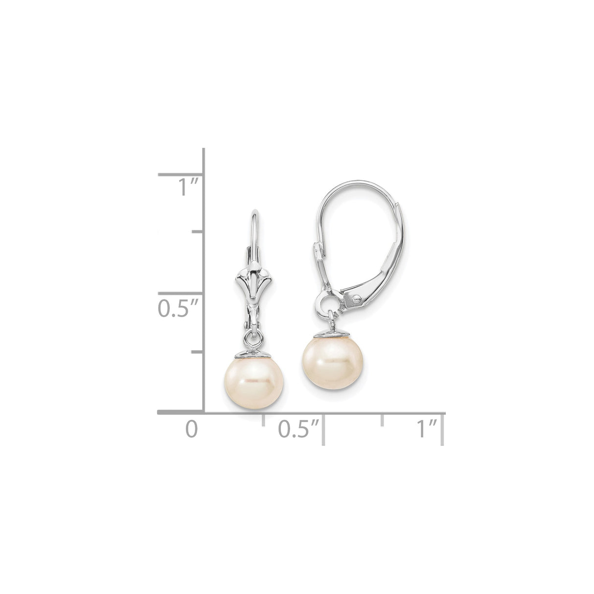 14k White Gold Drop Earrings with Cultured Round White Pearls, Leverback Closure