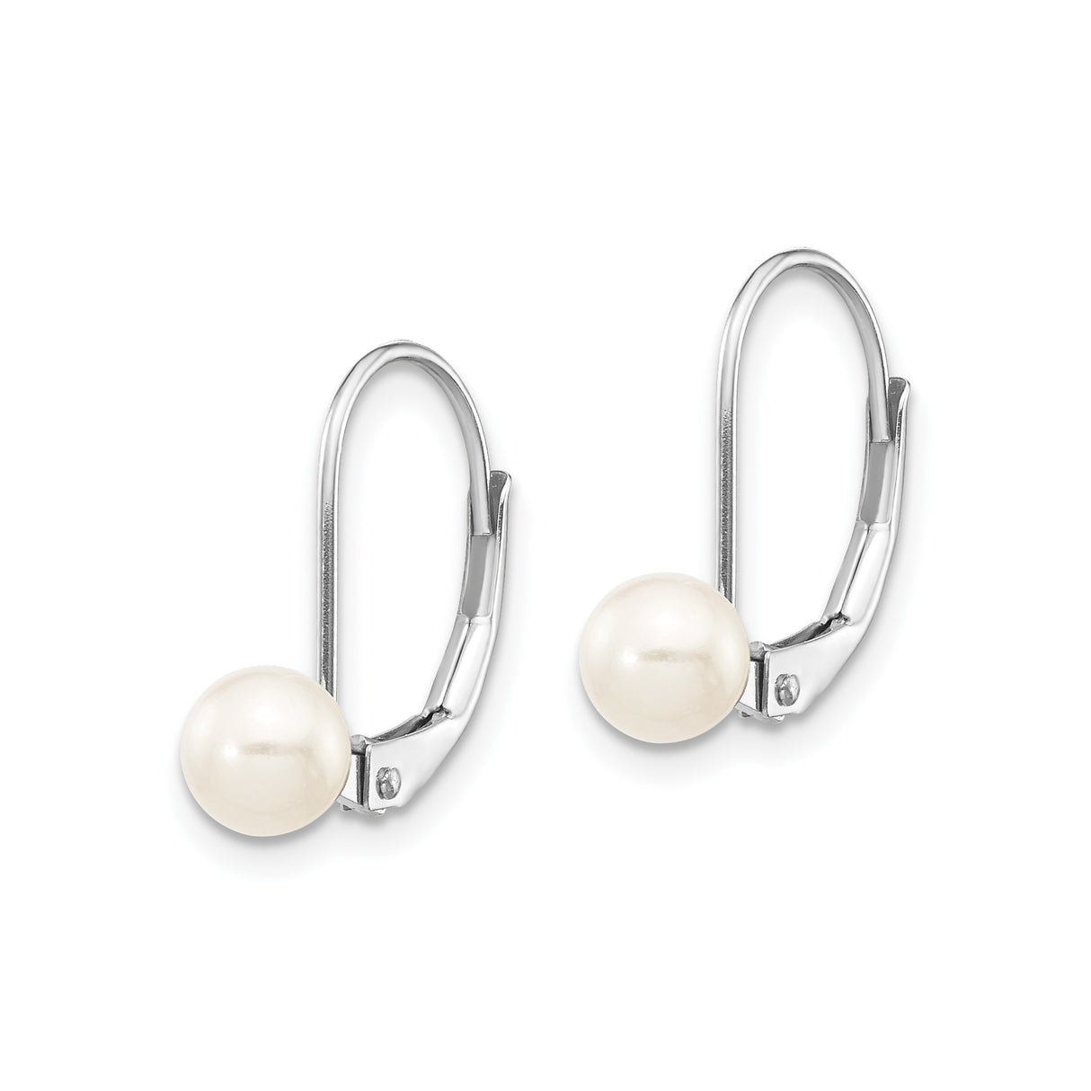 14k White Gold Leverback Earrings with Round Cultured Pearls, Drop Style for Women
