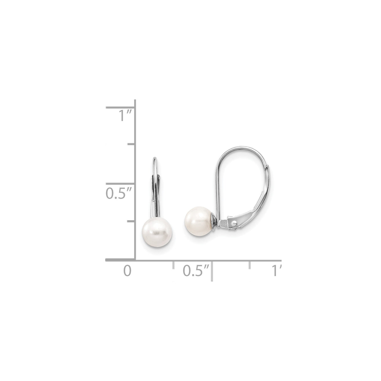 14k White Gold Leverback Earrings with Round Cultured Pearls, Drop Style for Women