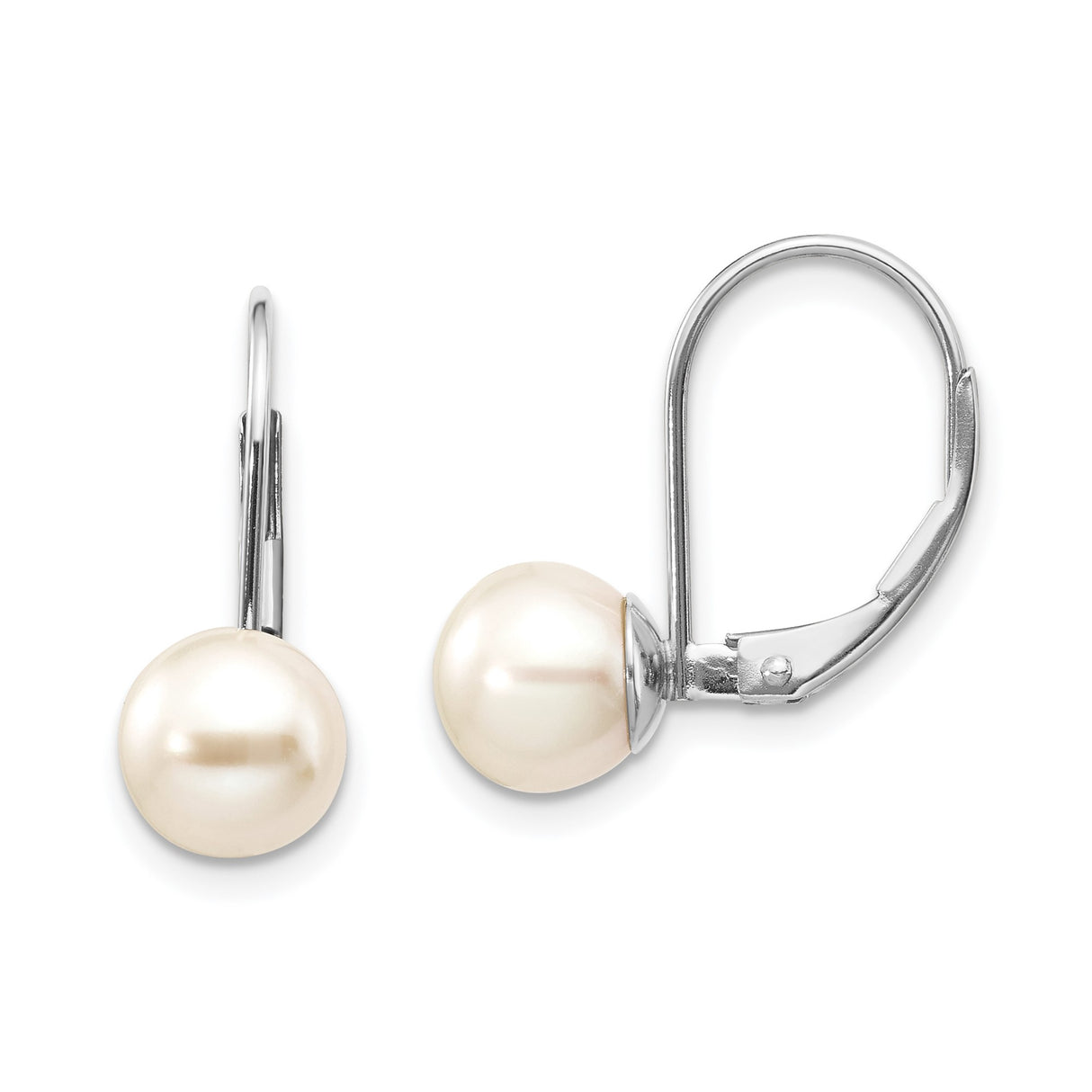 14k White Gold Pearl Drop Earrings with Leverback Closures, Bridal and Formal Jewelry for Women