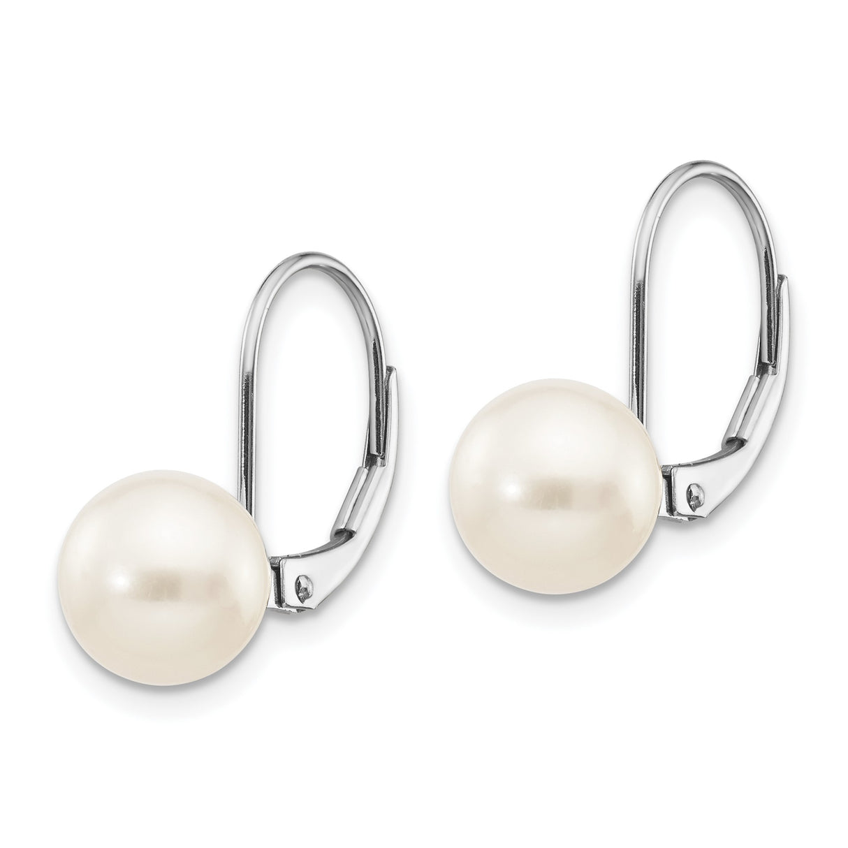 14k White Gold Drop Earrings with White Cultured Pearls, Classic Dangle Design for Women