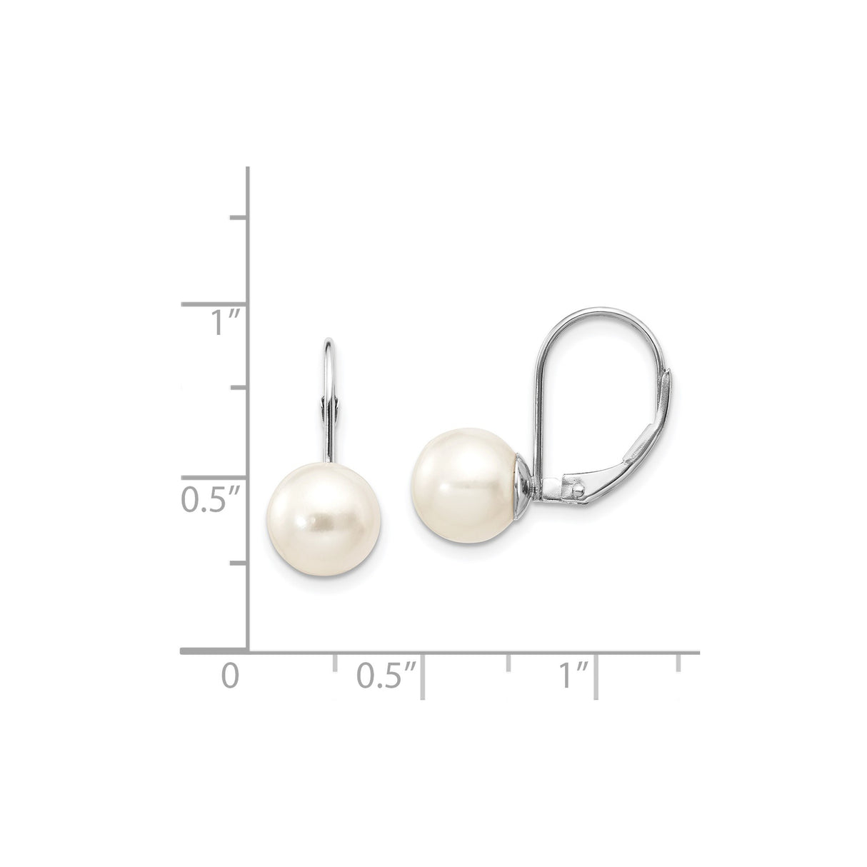 14k White Gold Drop Earrings with White Cultured Pearls, Classic Dangle Design for Women