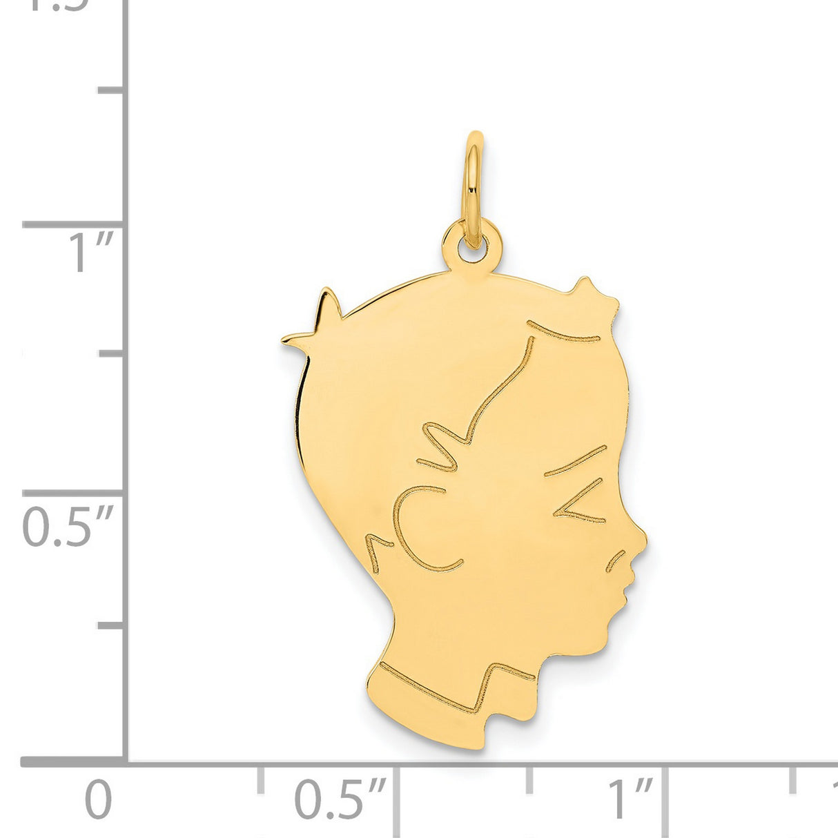 14k Yellow Gold Boy Silhouette Pendant Charm with Facial Details, Motherhood Keepsake Jewelry