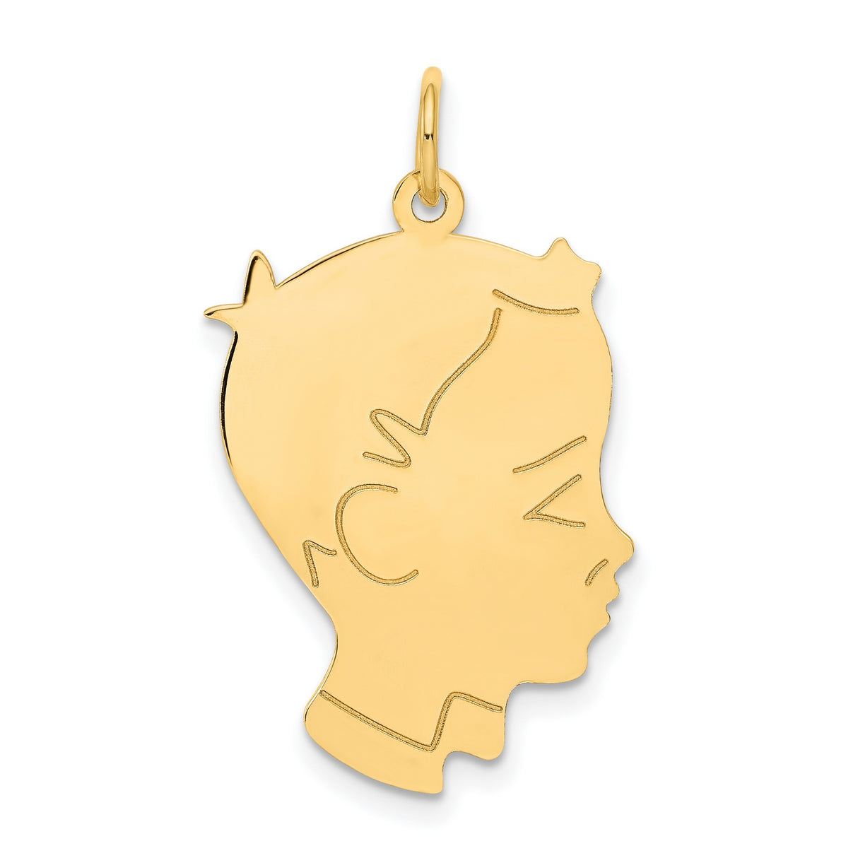 14k Yellow Gold Boy Silhouette Pendant Charm with Facial Details, Motherhood Keepsake Jewelry